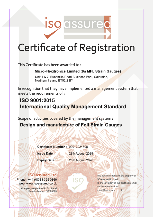 ISO assured certificate of registration ISO 9001:2015